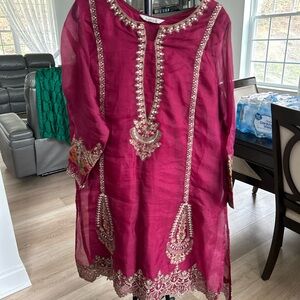 Elegant Magenta Embroidered Dress